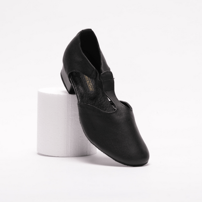 Ladies, Classic T - Bar, Close Toe, Character Shoe in Black Soft Leather - (6605B) - Rockabilly Australia Pty Ltd