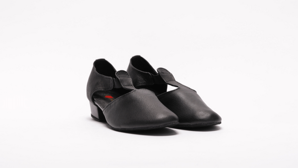 Ladies, Classic T - Bar, Close Toe, Character Shoe in Black Soft Leather - (6605B) - Rockabilly Australia Pty Ltd