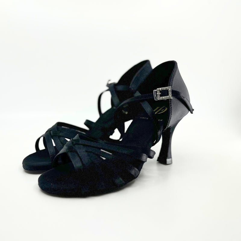 Ladies, Classic Under Strap, 5 Strap Vamp, 2.5 Inch Flared, Latin Dance Shoe In Black - (S23TUB) - Rockabilly Australia Pty Ltd