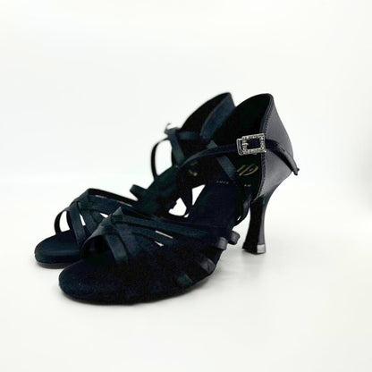 Ladies, Classic Under Strap, 5 Strap Vamp, 2.5 Inch Flared, Latin Dance Shoe In Black - (S23TUB) - Rockabilly Australia Pty Ltd