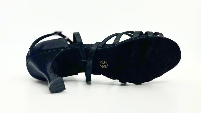 Ladies, Classic Under Strap, 5 Strap Vamp, 2.5 Inch Flared, Latin Dance Shoe In Black - (S23TUB) - Rockabilly Australia Pty Ltd