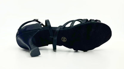 Ladies, Classic Under Strap, 5 Strap Vamp, 2.5 Inch Flared, Latin Dance Shoe In Black - (S23TUB) - Rockabilly Australia Pty Ltd