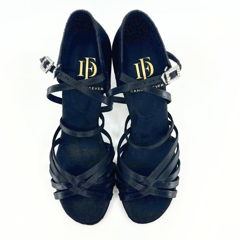 Ladies, Classic Under Strap, 5 Strap Vamp, 2.5 Inch Flared, Latin Dance Shoe In Black - (S23TUB) - Rockabilly Australia Pty Ltd