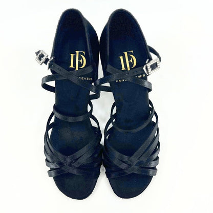 Ladies, Classic Under Strap, 5 Strap Vamp, 2.5 Inch Flared, Latin Dance Shoe In Black - (S23TUB) - Rockabilly Australia Pty Ltd