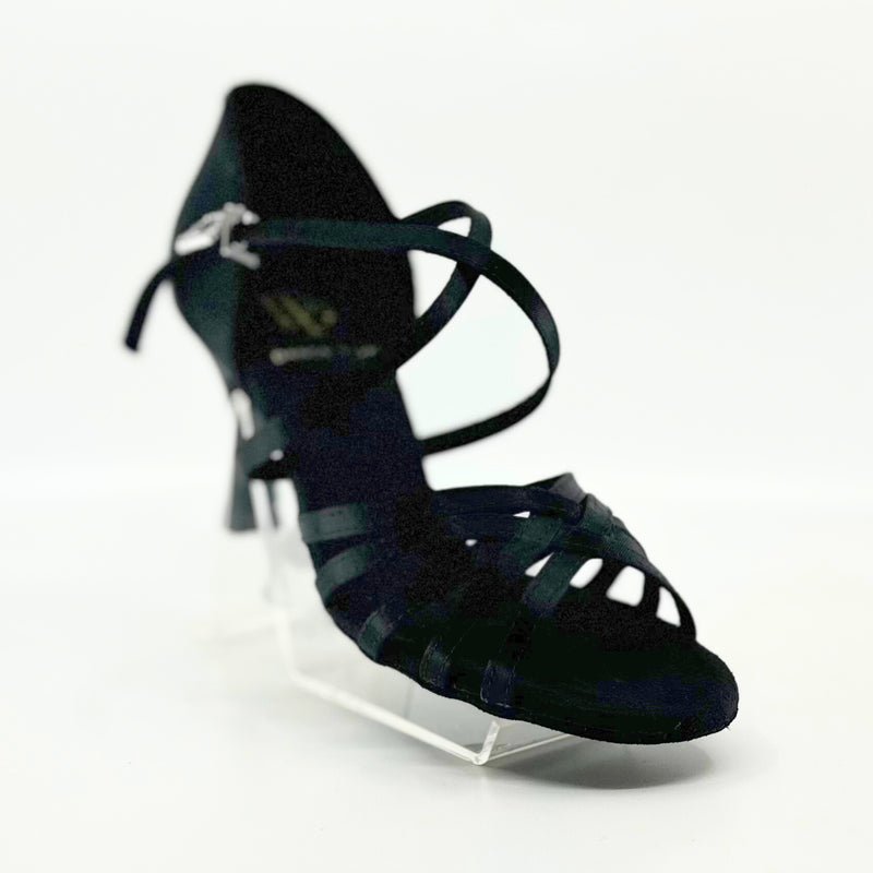 Ladies, Classic Under Strap, 5 Strap Vamp, 2.5 Inch Flared, Latin Dance Shoe In Black - (S23TUB) - Rockabilly Australia Pty Ltd