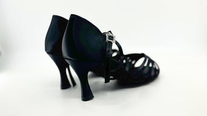Ladies, Classic Under Strap, 5 Strap Vamp, 2.5 Inch Flared, Latin Dance Shoe In Black - (S23TUB) - Rockabilly Australia Pty Ltd
