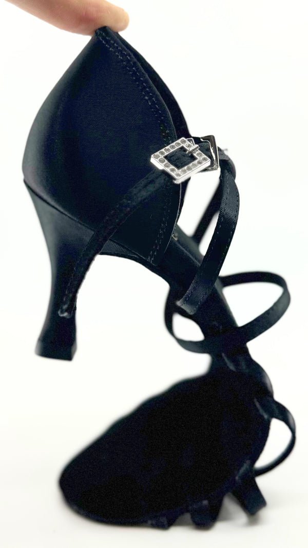 Ladies, Classic Under Strap, 5 Strap Vamp, 2.5 Inch Flared, Latin Dance Shoe In Black - (S23TUB) - Rockabilly Australia Pty Ltd