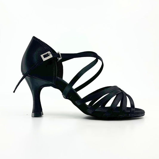 Ladies, Classic Under Strap, 5 Strap Vamp, 2.5 Inch Flared, Latin Dance Shoe In Black - (S23TUB) - Rockabilly Australia Pty Ltd