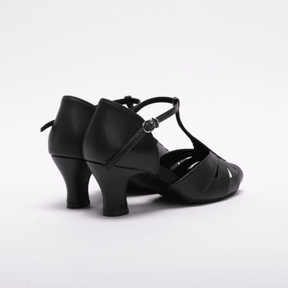 Ladies, Classic, Vintage Inspired, Peep Toe, 4 Strap, T - Bar Dance Shoe in Black Vegan Leather - (S230B1) - Rockabilly Australia Pty Ltd
