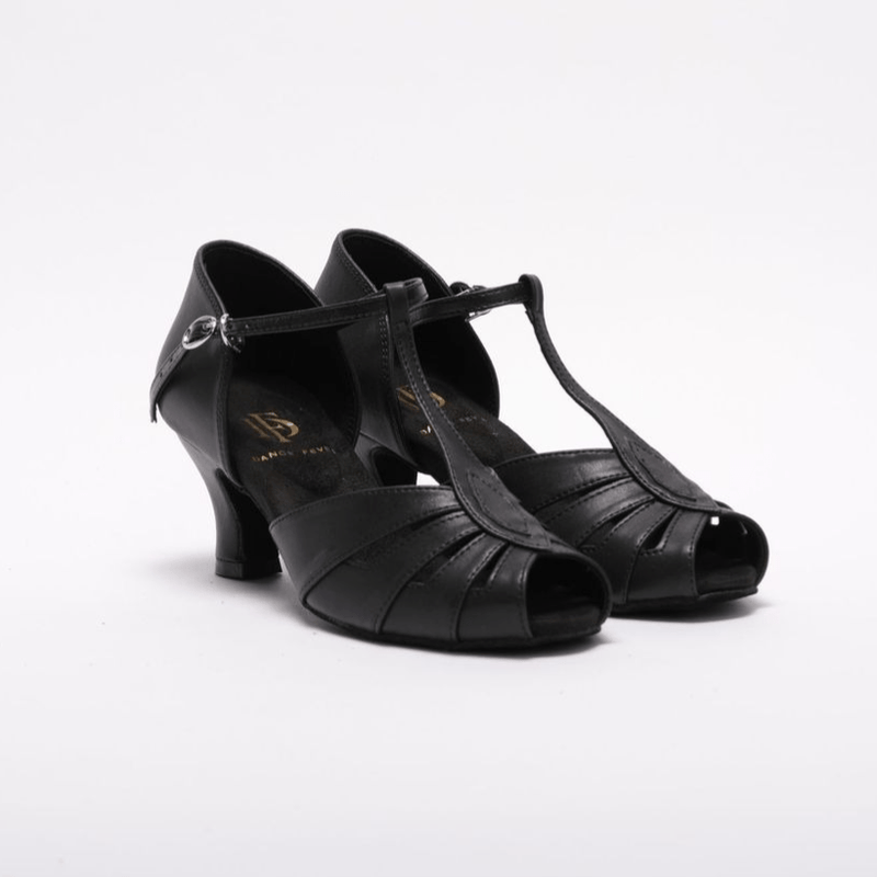 Ladies, Classic, Vintage Inspired, Peep Toe, 4 Strap, T - Bar Dance Shoe in Black Vegan Leather - (S230B1) - Rockabilly Australia Pty Ltd