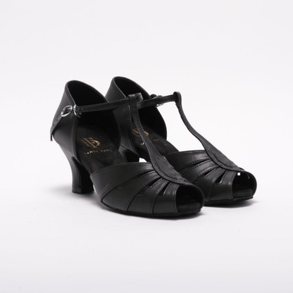 Ladies, Classic, Vintage Inspired, Peep Toe, 4 Strap, T - Bar Dance Shoe in Black Vegan Leather - (S230B1) - Rockabilly Australia Pty Ltd