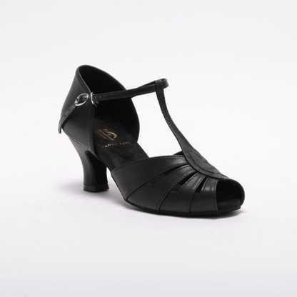 Ladies, Classic, Vintage Inspired, Peep Toe, 4 Strap, T - Bar Dance Shoe in Black Vegan Leather - (S230B1) - Rockabilly Australia Pty Ltd