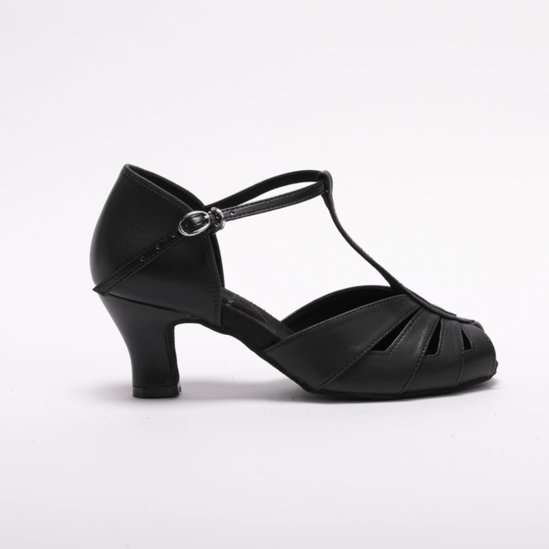 Ladies, Classic, Vintage Inspired, Peep Toe, 4 Strap, T - Bar Dance Shoe in Black Vegan Leather - (S230B1) - Rockabilly Australia Pty Ltd