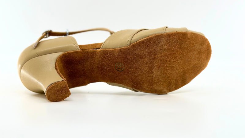 Ladies, Classic, Vintage Inspired, Peep Toe, 4 Strap, T - Bar Dance Shoe in Tan Vegan Leather - (S230B2) - Rockabilly Australia Pty Ltd