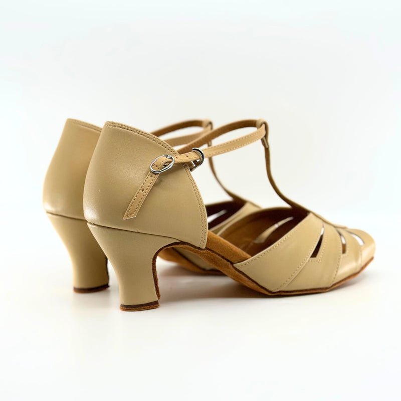 Ladies, Classic, Vintage Inspired, Peep Toe, 4 Strap, T - Bar Dance Shoe in Tan Vegan Leather - (S230B2) - Rockabilly Australia Pty Ltd