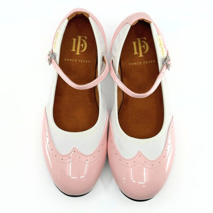 Ladies, Classic, Wing Tip, Mary Jane, Dance Shoe In Pink Patent and White - (2083PW) - Rockabilly Australia Pty Ltd