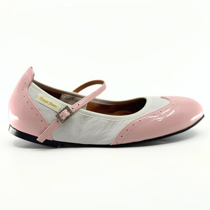 Ladies, Classic, Wing Tip, Mary Jane, Dance Shoe In Pink Patent and White - (2083PW) - Rockabilly Australia Pty Ltd