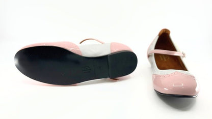 Ladies, Classic, Wing Tip, Mary Jane, Dance Shoe In Pink Patent and White - (2083PW) - Rockabilly Australia Pty Ltd