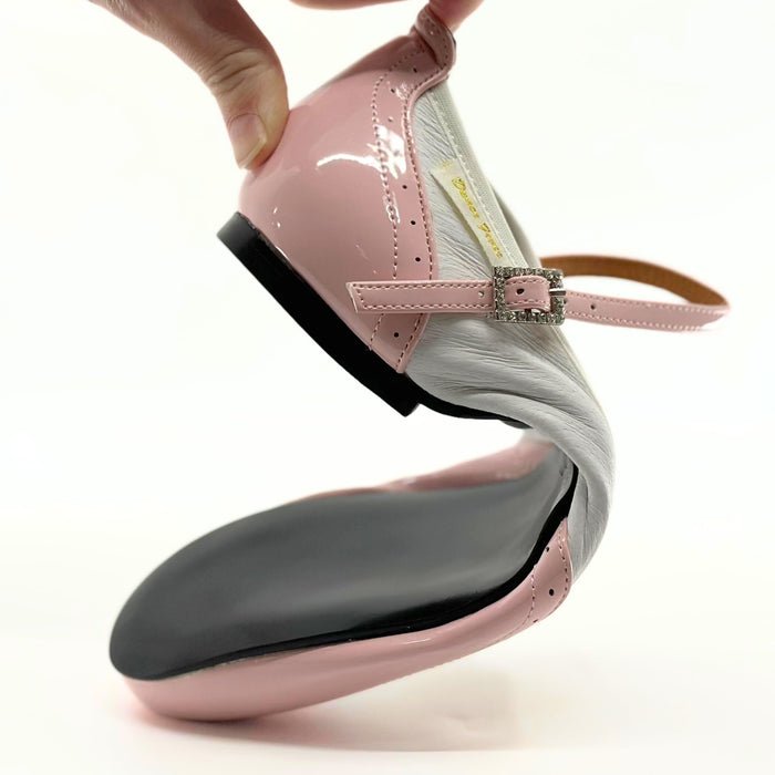 Ladies, Classic, Wing Tip, Mary Jane, Dance Shoe In Pink Patent and White - (2083PW) - Rockabilly Australia Pty Ltd