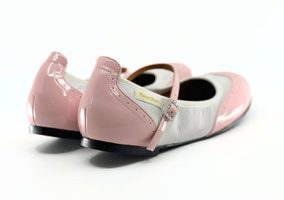 Ladies, Classic, Wing Tip, Mary Jane, Dance Shoe In Pink Patent and White - (2083PW) - Rockabilly Australia Pty Ltd