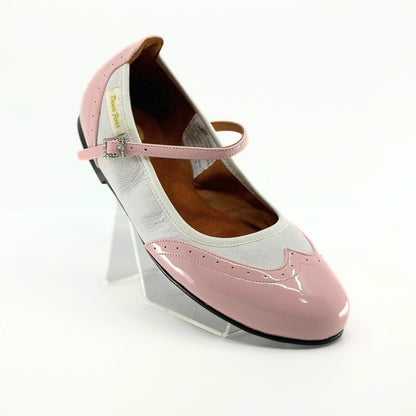 Ladies, Classic, Wing Tip, Mary Jane, Dance Shoe In Pink Patent and White - (2083PW) - Rockabilly Australia Pty Ltd