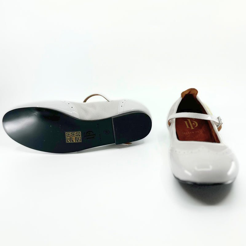Ladies, Classic, Wing Tip, Mary Jane Dance Shoe in White Patent and White Leather - (2083W) - Rockabilly Australia Pty Ltd