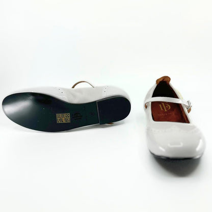 Ladies, Classic, Wing Tip, Mary Jane Dance Shoe in White Patent and White Leather - (2083W) - Rockabilly Australia Pty Ltd