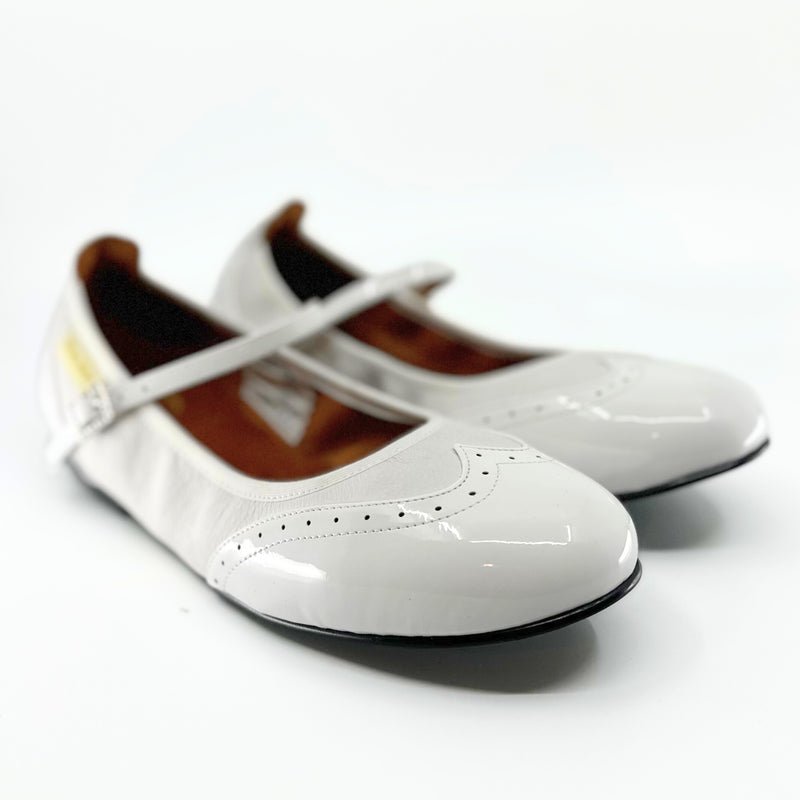 Ladies, Classic, Wing Tip, Mary Jane Dance Shoe in White Patent and White Leather - (2083W) - Rockabilly Australia Pty Ltd