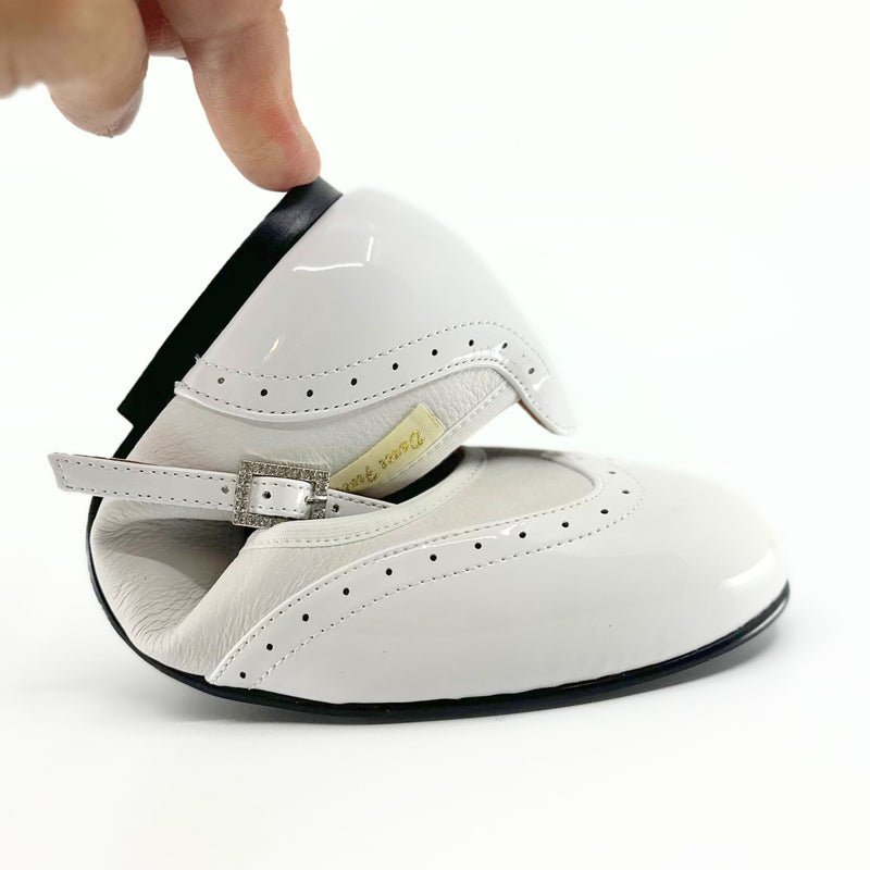 Ladies, Classic, Wing Tip, Mary Jane Dance Shoe in White Patent and White Leather - (2083W) - Rockabilly Australia Pty Ltd