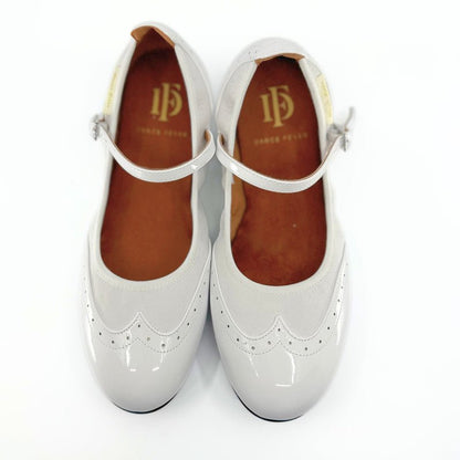 Ladies, Classic, Wing Tip, Mary Jane Dance Shoe in White Patent and White Leather - (2083W) - Rockabilly Australia Pty Ltd
