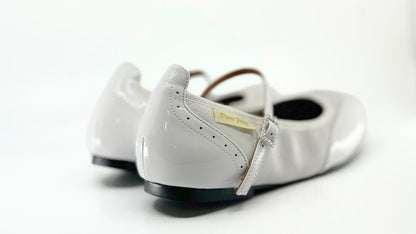 Ladies, Classic, Wing Tip, Mary Jane Dance Shoe in White Patent and White Leather - (2083W) - Rockabilly Australia Pty Ltd
