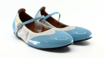 Ladies, Classic, Wing Tip, Mary Jane, Dance Shoe Pale Blue and White Leather - (2083BLU) - Rockabilly Australia Pty Ltd