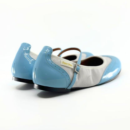 Ladies, Classic, Wing Tip, Mary Jane, Dance Shoe Pale Blue and White Leather - (2083BLU) - Rockabilly Australia Pty Ltd