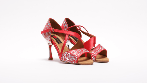 Ladies High Performance Latin Dance Shoe (Red Satin with AB Gem Stones) - (S7172R) - Rockabilly Australia Pty Ltd