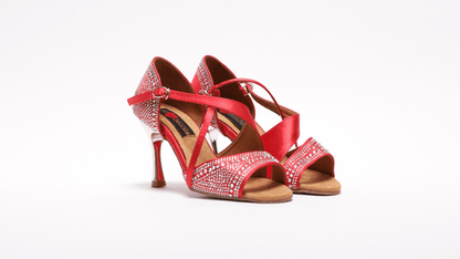Ladies High Performance Latin Dance Shoe (Red Satin with AB Gem Stones) - (S7172R) - Rockabilly Australia Pty Ltd
