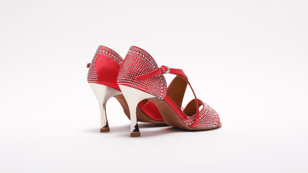 Ladies High Performance Latin Dance Shoe (Red Satin with AB Gem Stones) - (S7172R) - Rockabilly Australia Pty Ltd