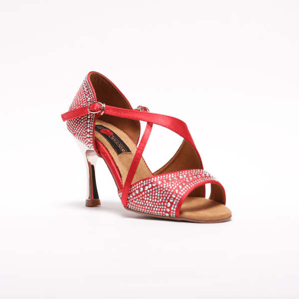 Ladies High Performance Latin Dance Shoe (Red Satin with AB Gem Stones) - (S7172R) - Rockabilly Australia Pty Ltd