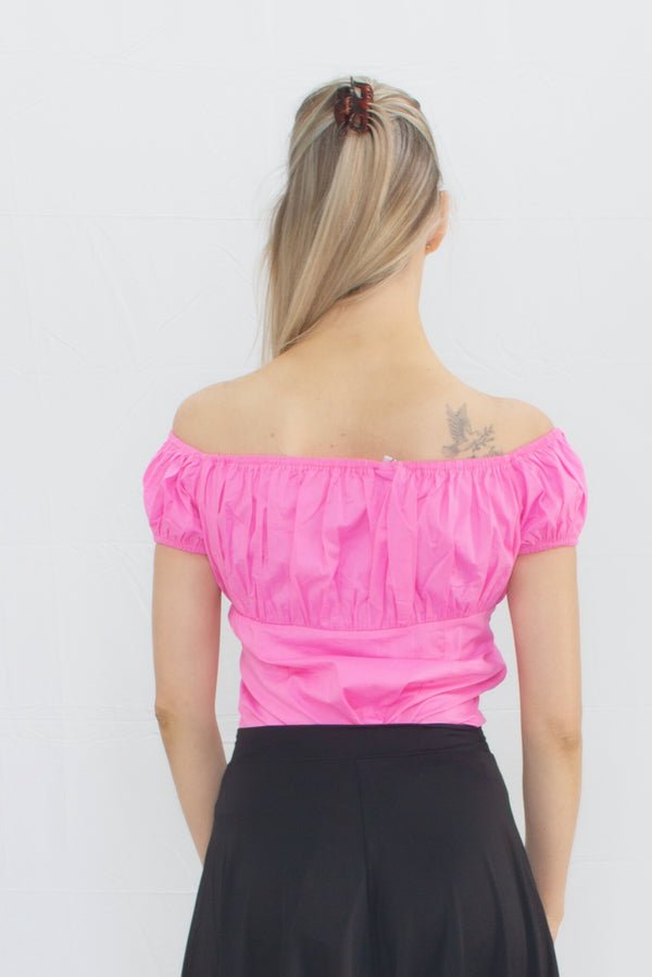 Ladies Peasant Top in Pink - (PTP) - Rockabilly Australia Pty Ltd