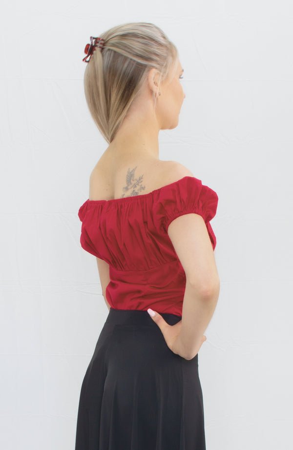Ladies Peasant Top Red - (PTR) - Rockabilly Australia Pty Ltd