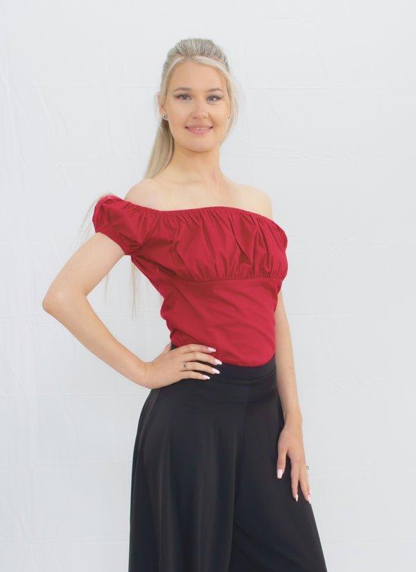 Ladies Peasant Top Red - (PTR) - Rockabilly Australia Pty Ltd