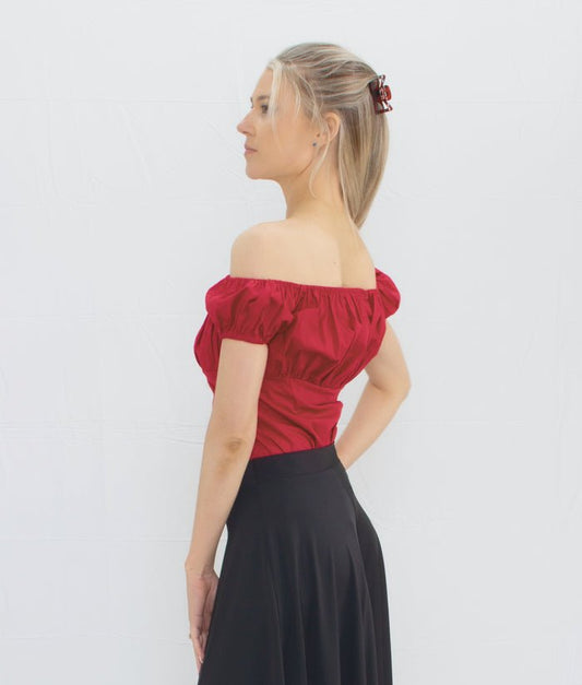 Ladies Peasant Top Red - (PTR) - Rockabilly Australia Pty Ltd