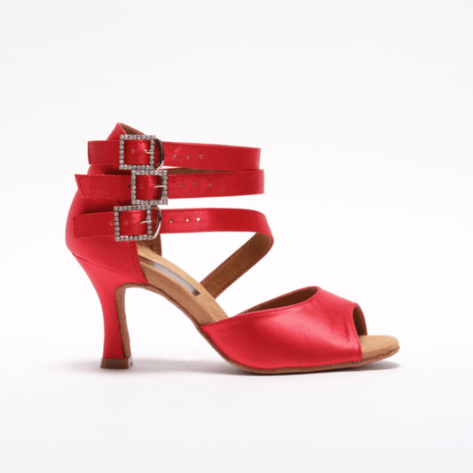 Ladies, Peep Toe, 3 Inch Flared Heel, Unique 3 Ankle Strap Dance Shoe - (S248) - Rockabilly Australia Pty Ltd