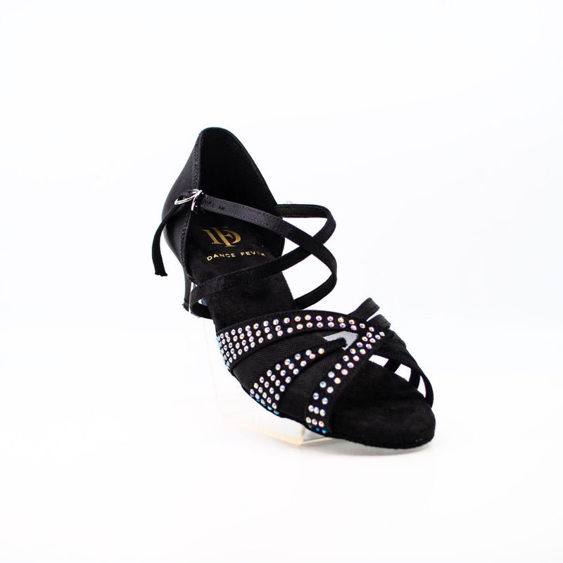 Ladies, Unique Vamp, Peep Toe, 1.5 Inch Junior Heel, In Shimmer Gold With AB Rhinestones - (S211B) - Rockabilly Australia Pty Ltd