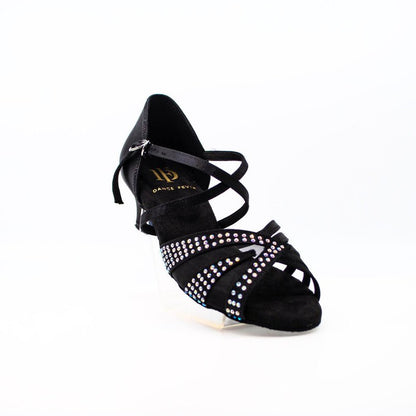 Ladies, Unique Vamp, Peep Toe, 1.5 Inch Junior Heel, In Shimmer Gold With AB Rhinestones - (S211B) - Rockabilly Australia Pty Ltd