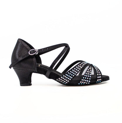 Ladies, Unique Vamp, Peep Toe, 1.5 Inch Junior Heel, In Shimmer Gold With AB Rhinestones - (S211B) - Rockabilly Australia Pty Ltd
