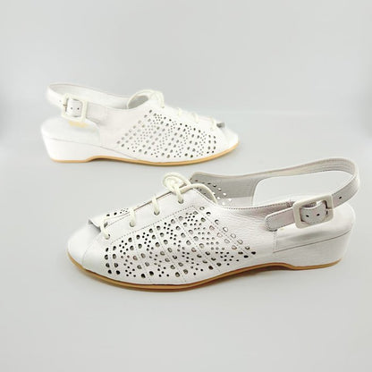 Ladies Vintage Inspired Wedge Dance Shoes In Soft White Leather - (Swivel) - Rockabilly Australia Pty Ltd