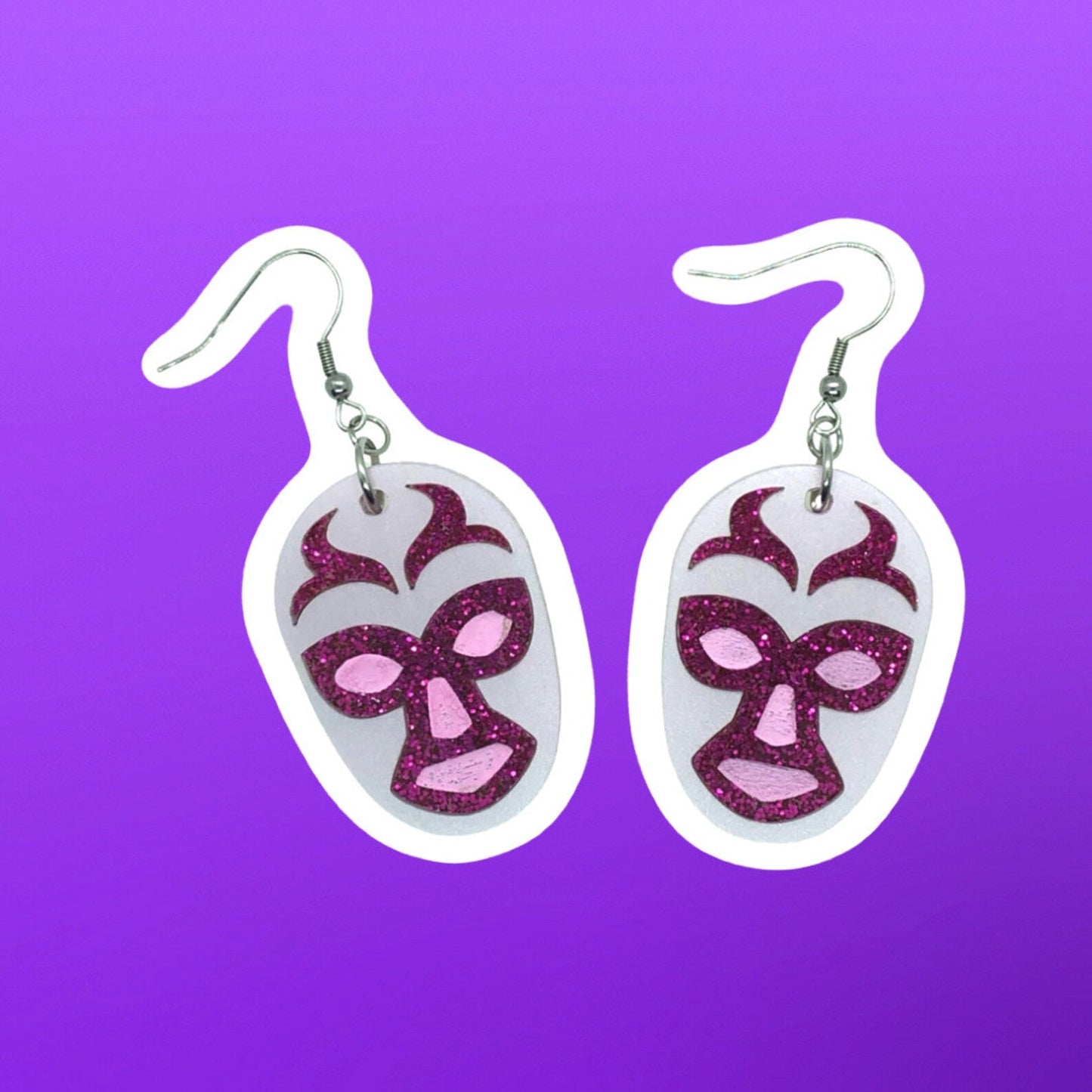 Lucha Libre Acrylic Earrings, Pink Lucha Earrings, Mexican Wrestling Mask Earrings, Mid Century Modern Earrings - Rockabilly Australia Pty Ltd