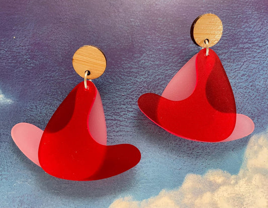 MCM Boomerang Earrings. Red and Pink Acrylic. Atomic Motifs. 1960’s style Earrings. Atomic Space Age. Tiki Oasis style. Weekender wear - Rockabilly Australia Pty Ltd