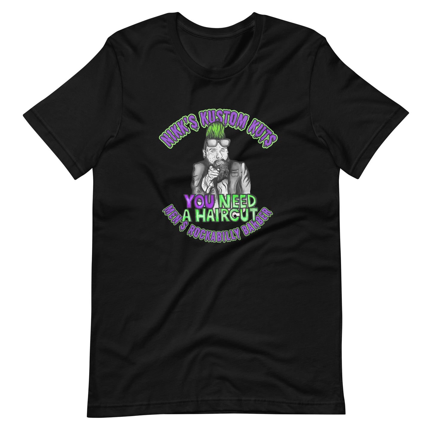 Nikk's Kustom Kuts "You Need A Haircut" Unisex Tee in Black - Rockabilly Australia Pty Ltd