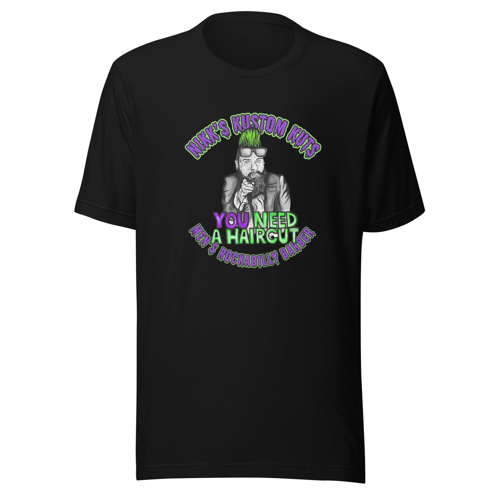 Nikk's Kustom Kuts "You Need A Haircut" Unisex Tee in Black - Rockabilly Australia Pty Ltd